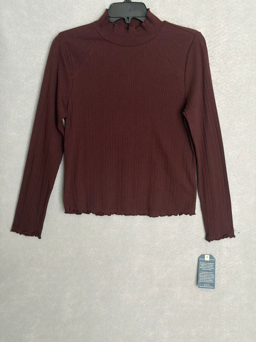 Democracy Long Sleeve Knit Top Mock Neck Pullover in Oxblood Women's PM NEW